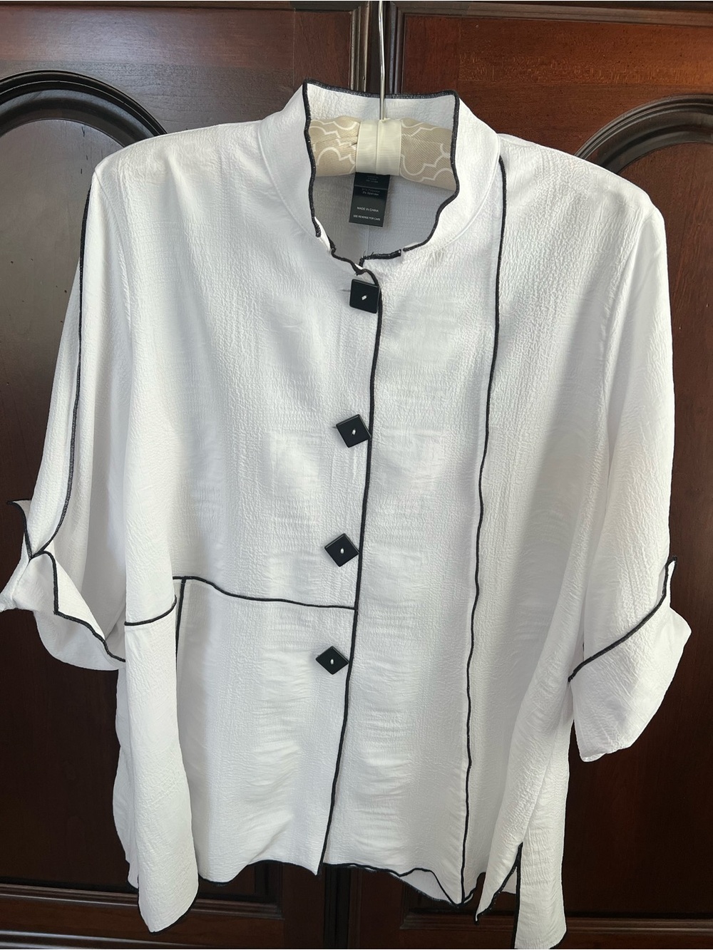 Ali Miles White Shirt Jacket with Black Trim